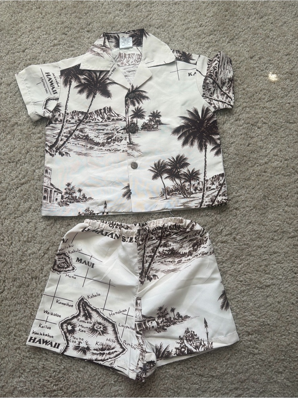 Kids Tropical Hawaiian Matching Set in Cream and Brown